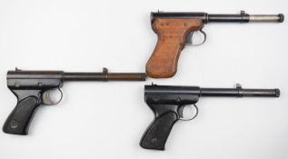 Three Diana model 2 .177 air pistols, two with shaped and chequered composite grips and one with