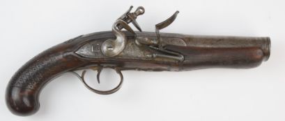 Blair of London retailed Belgian flintlock blunderbuss pistol with named and line engraved lock,