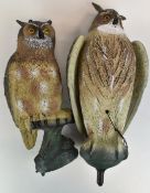 Two Bisley Sport-Plast eagle owl bird scarers, one with beating wings.