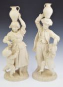 Pair of 19thC Parian water carriers with children, impressed marks to base indistinct but probably
