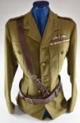 British Army Officer's khaki jacket and Sam Browne with IV Hussars collar badges, Major rank