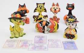 Seven Lorna Bailey cat figures, most limited editions with certificates, tallest 13.5cm