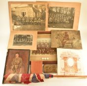 Militaria including Christmas tin, two German POW paintings, WW1 Union Flags, three German buttons