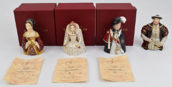 Bronte Porcelain four limited edition candle snuffers comprising Henry VIII, Anne Boleyn, Queen