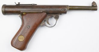 Haenel Model 28 .177 air pistol with inset maker's plaque to the wooden grips, top plate stamped '