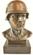 Bronze bust of a German soldier, 15cm tall