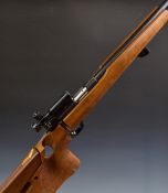Walther .22 target rifle with textured thumb hole grip, fully adjustable butt plate, cheek piece and