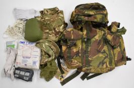 Ministry of Defence DPM 30ltr patrol pack, together with pair of ear defenders, combat hat, bush