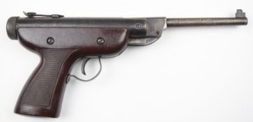 Chinese Haenel style .177 air pistol with chequered wooden grips and top plate marked 'Made in