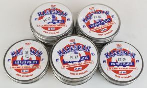 Eight sealed tins of 500 Marksman No.1 .177 air rifle pellets.
