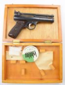 Webley Senior .177 air pistol with named and chequered Bakelite grips and adjustable sights,