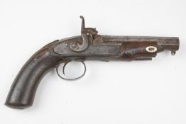 George Gibbs of Bristol percussion hammer action coat pistol with named and engraved lock, chequered