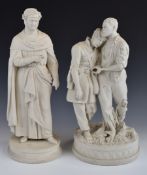 Two large Parian ware figures, 'Wounded Scout' designed by John Rogers of a United States civil