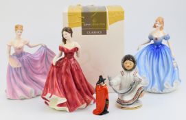 Royal Doulton year figures 2000 and 2001, Rachel, Melissa, Jasmine, small Guy Fawkes and a Lomonosov