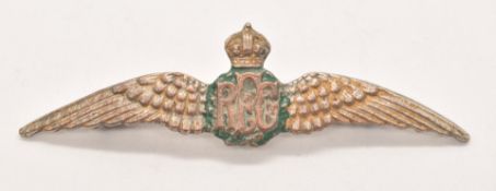 WW1 Royal Flying Corps metal and enamel pilot's wings, J R Gaunt to reverse