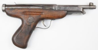 EMGE Zenit Luftepistole .177 air pistol with chequered wooden grips, inset maker's plaque and top