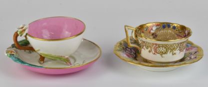 19thC cabinet cup and saucer finely decorated with flowers including auriculas, harebells, roses,