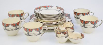 Twenty one pieces of Crown Ducal tea ware decorated in the Orange Tree pattern, includes cruet and