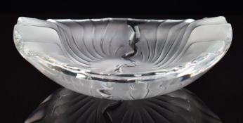 Lalique Nancy frosted and clear glass bowl/ dish in the form of a stylised shell, signed 'Lalique