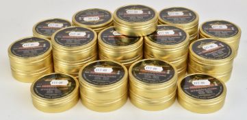 Thirty-three sealed tins of 500 Qiang Yuan Sports Streamlined .177 air rifle pellets.