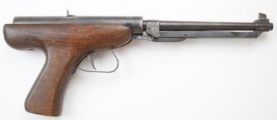 Rellum Hurricane .22 under-lever air pistol with removable skeleton stock and alignment sights,