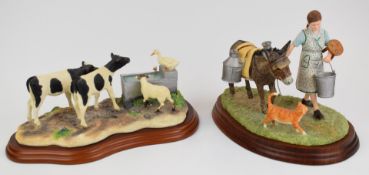 Two Border Fine Arts tableaux Shared Resources and Milking Time, both boxed, tallest 16cm