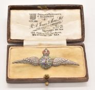 WW1 Royal Flying Corps silver and enamel sweetheart brooch stamped sterling silver to reverse,