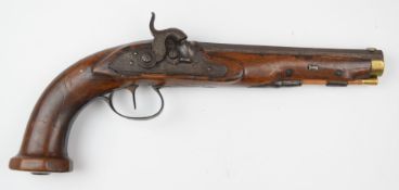 German percussion hammer action holster pistol with lock safety, engraved lock, hammer, trigger