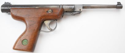 Wilsker & Co Wischo KG .22 air pistol with maker's logo inset to the grip and adjustable sights,