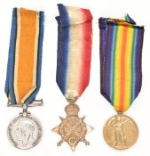 British Army WW1 medal trio comprising 1914-1915 Star, War Medal and Victory Medal named to 12977