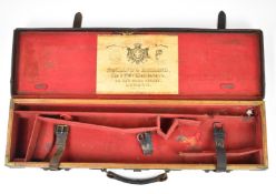 Holland & Holland leather bound wooden rifle case with fitted interior, brass corners and original