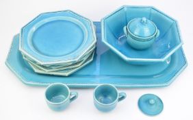 Large collection of Art Deco French Pichon Uzes dinner ware including large octagonal platters,