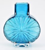 Geoffrey Baxter for Whitefriars Textured Sunburst glass vase in Kingfisher Blue, pattern 9676, 15.