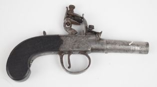 Dixon of Leicester flintlock pocket pistol with named and engraved locks, thumb slide safety and 2