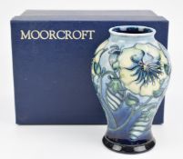 Moorcroft pedestal vase decorated in the Tansy pattern for 1996 Open Day and signed by Rachel Bishop