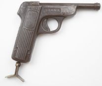 Diana Model 1 .177 air pistol with reeded metal grips and engraved female figure to each side, NVSN.