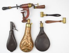 A collection of gun and shooting related accessories and tools comprising a G & JW Hawksley copper