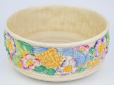 Clarice Cliff pedestal bowl with relief moulded flower decoration, height 10cm