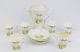Twelve pieces of Shelley Art Deco tea ware decorated Tall Trees pattern