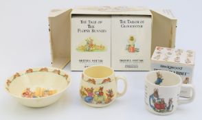 Beatrix Potter boxed set of books and boxed mug and a Royal Doulton Bunnykins bowl and mug