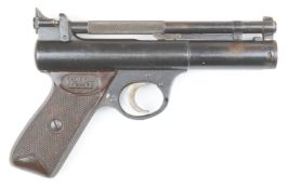 Webley Senior .177 air pistol with named and chequered Bakelite grips and adjustable sights,