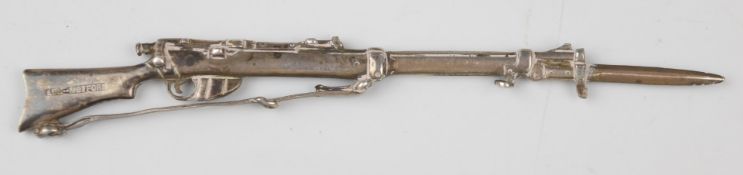 Victorian hallmarked silver novelty model of a Lee Enfield or similar rifle with bayonet, London