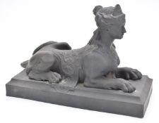 19th/20thC Wedgwood black basalt sphinx like figurine, W28 x D12 x H20cm