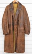 Vintage motoring or similar leather coat with belt
