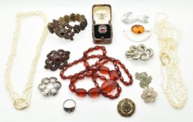A collection of silver jewellery including Victorian brooch and matching bracelet set with