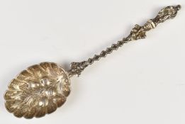 Victorian Scottish hallmarked silver apostle spoon, Edinburgh 1880, maker's mark WB, length 22cm,