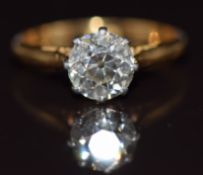 An 18ct gold ring set with an old cut diamond of approximately 1.4ct, 2.9g, size M