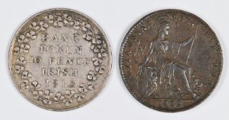1813 George III Irish 10 pence (10d) bank token EF, together with an 1822 farthing