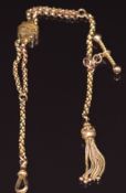 A 9ct gold Victorian watch chain / fob chain (22cm) made up of faceted links with tassel charm, 3.