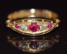An 18ct gold ring set with diamonds and rubies, Chester 1911, size L, 2.6g